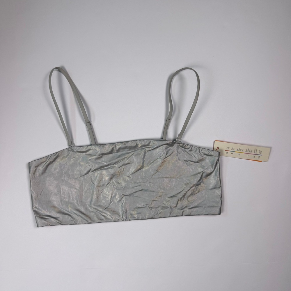 Colsie Y2K Rave Metallic Womens Bandeau Bralette Silver Streetwear